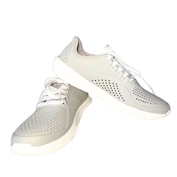 CROCS Women's LiteRide Gray and Pink Pacer Sneakers - Picture 4 of 9